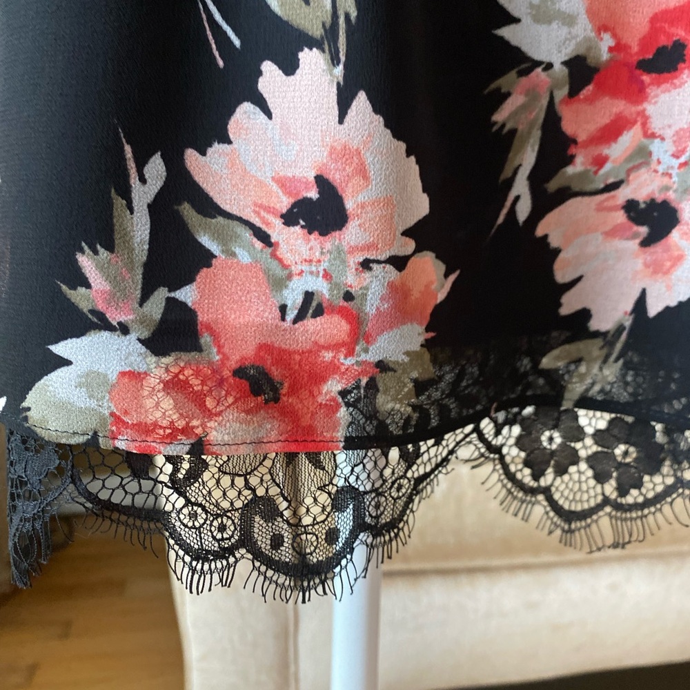 {WHBM}. Floral Black & Pink Chiffon Dress. - Picture 6 of 15